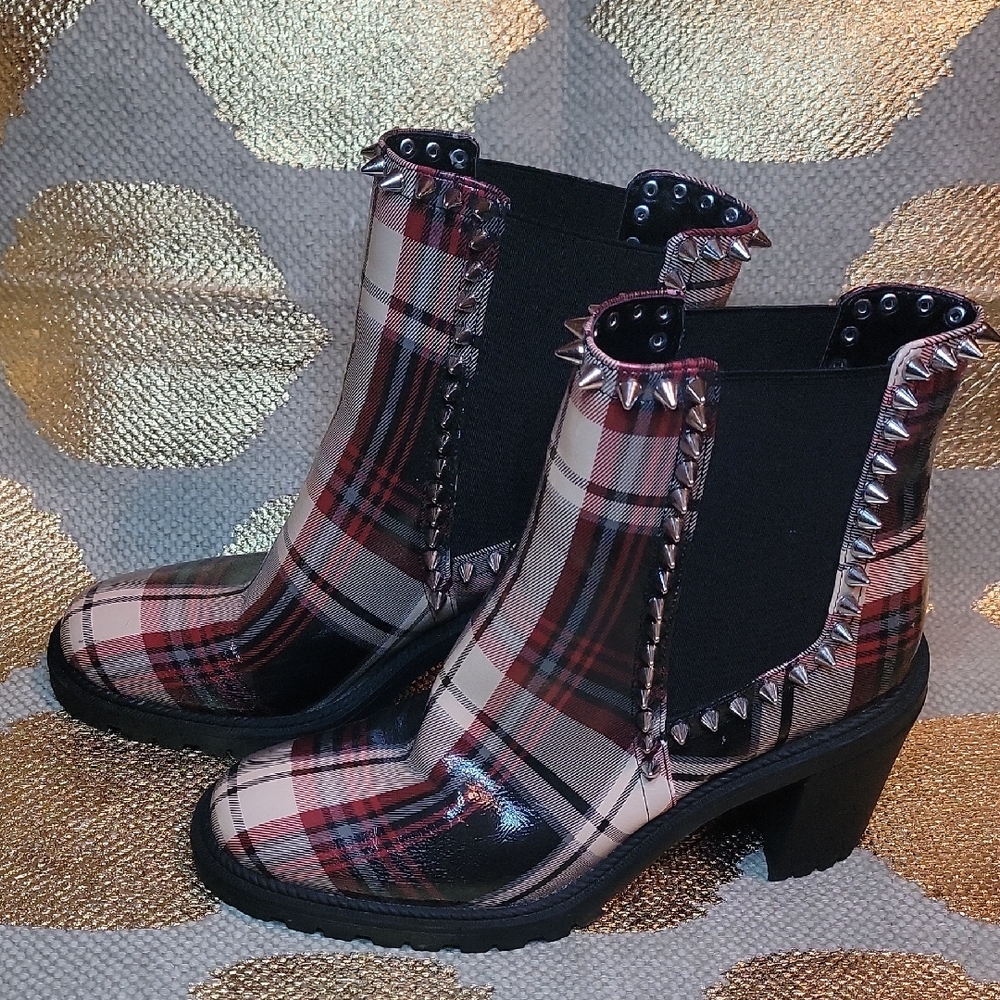 Jessica Simpson Red and Black Plaid Studded Boots